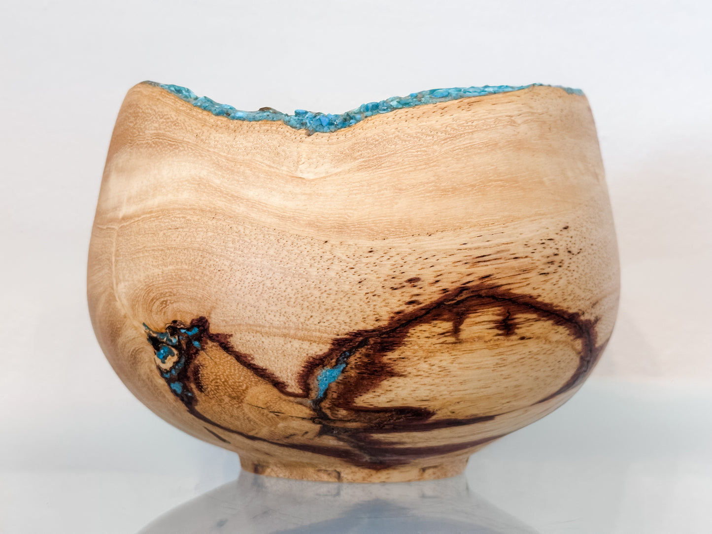 Jacaranda Wood Bowl, Natural Edge with Turquoise Inlay, Handmade in Hawaii