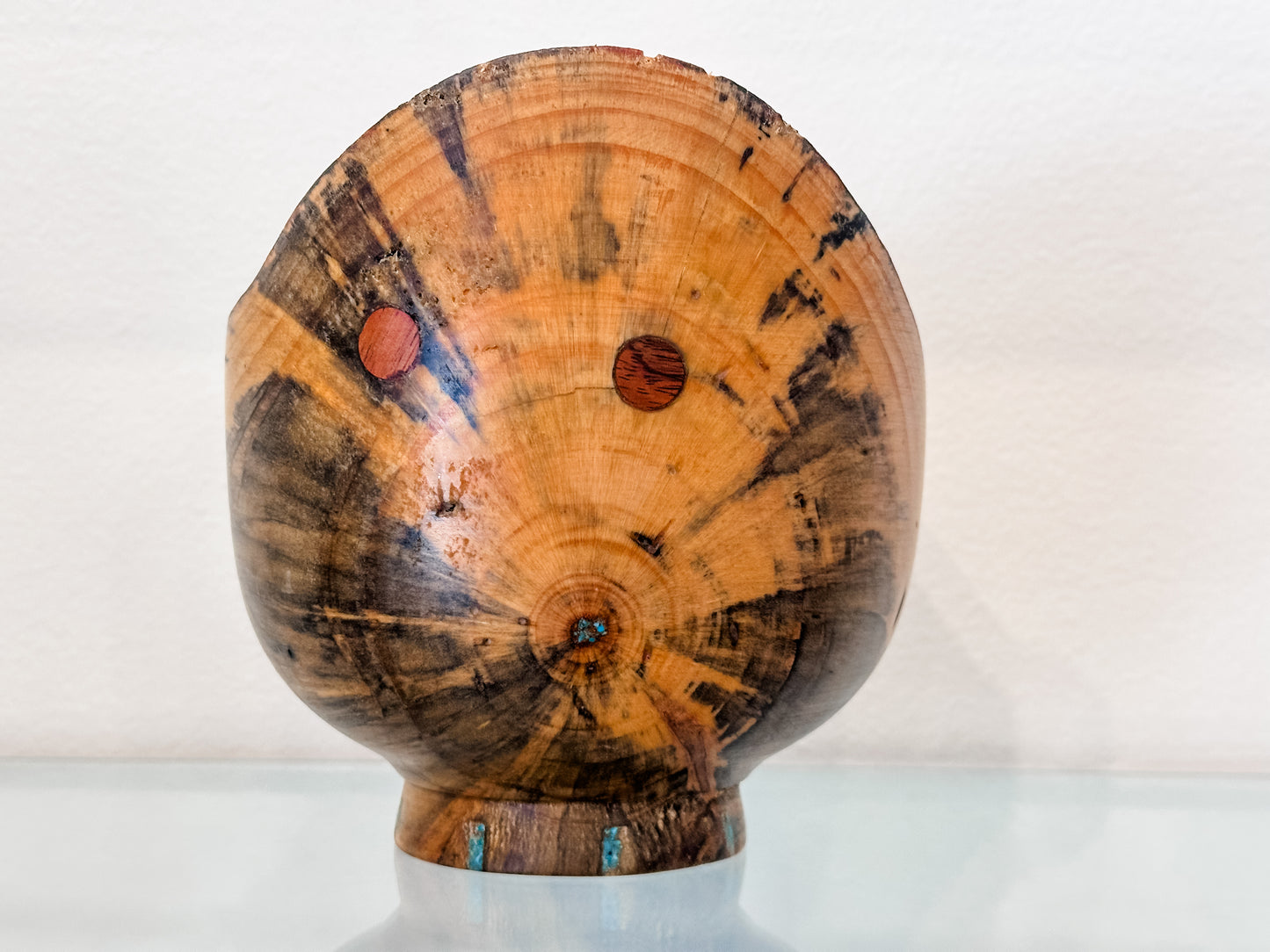 Norfolk Pine Wood Bowl, Hand-turned Wood Bowl, Handmade in Hawaii, with Turquoise Inlay, Food Safe