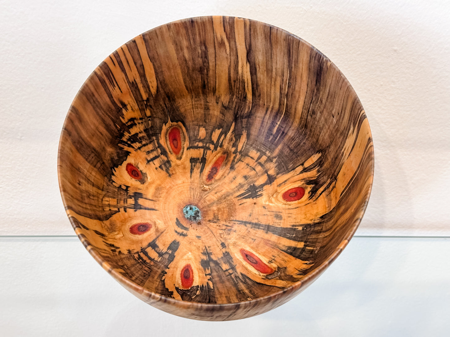 Handmade Norfolk Pine Wood Bowl with Turquoise Inlay Detail, Food Safe, Organic Wood Salad Bowl
