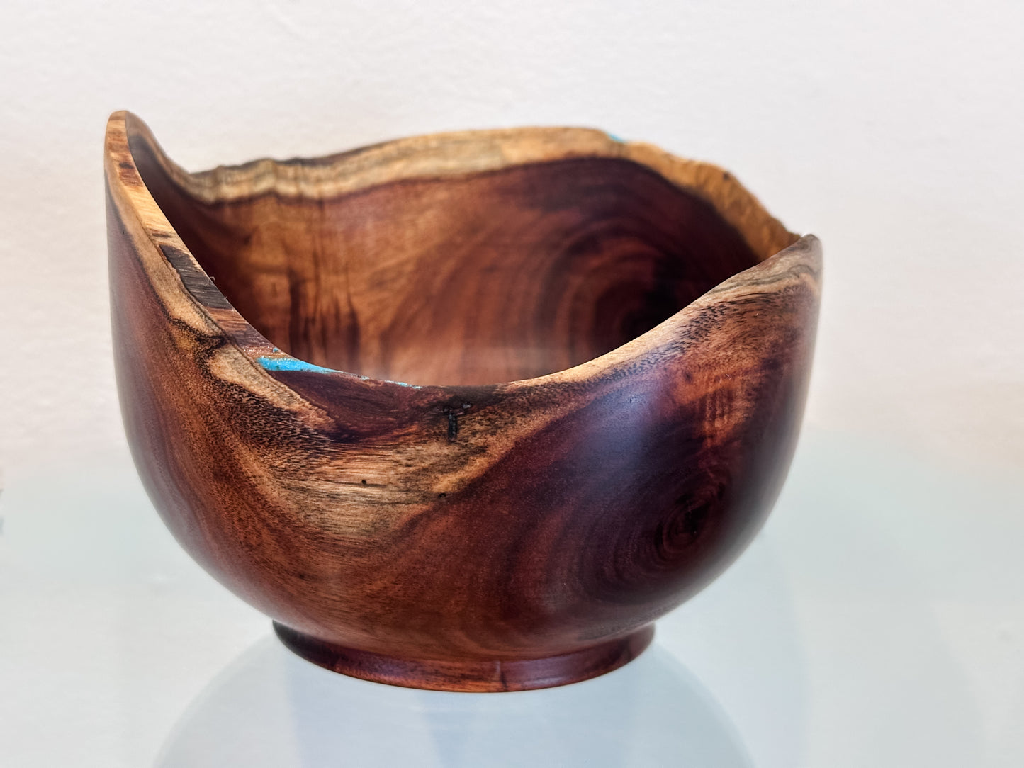 Koai’a Wood Bowl with Natural Edge and Turquoise Inlay