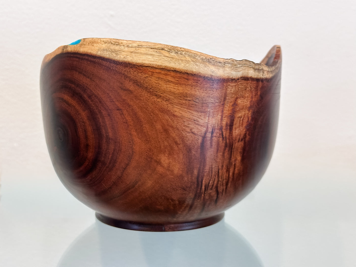 Koai’a Wood Bowl with Natural Edge and Turquoise Inlay