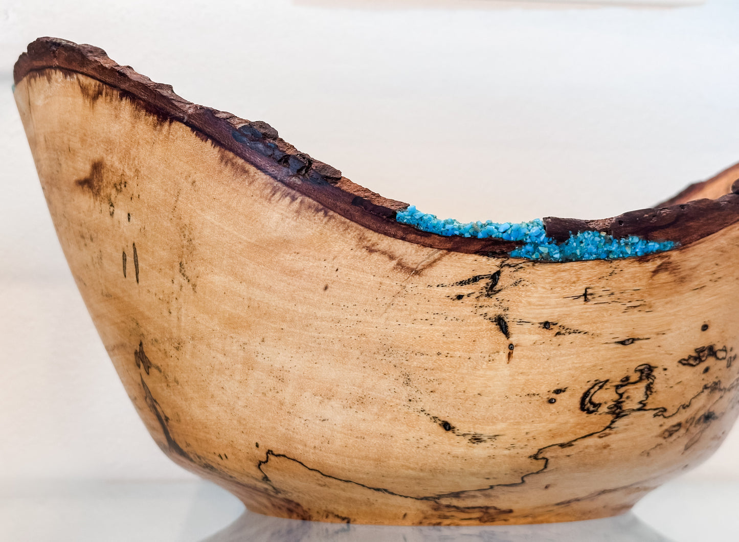Large Artisanal Tamarind Wood Bowl with Turquoise Inlay, Handmade in Hawaii