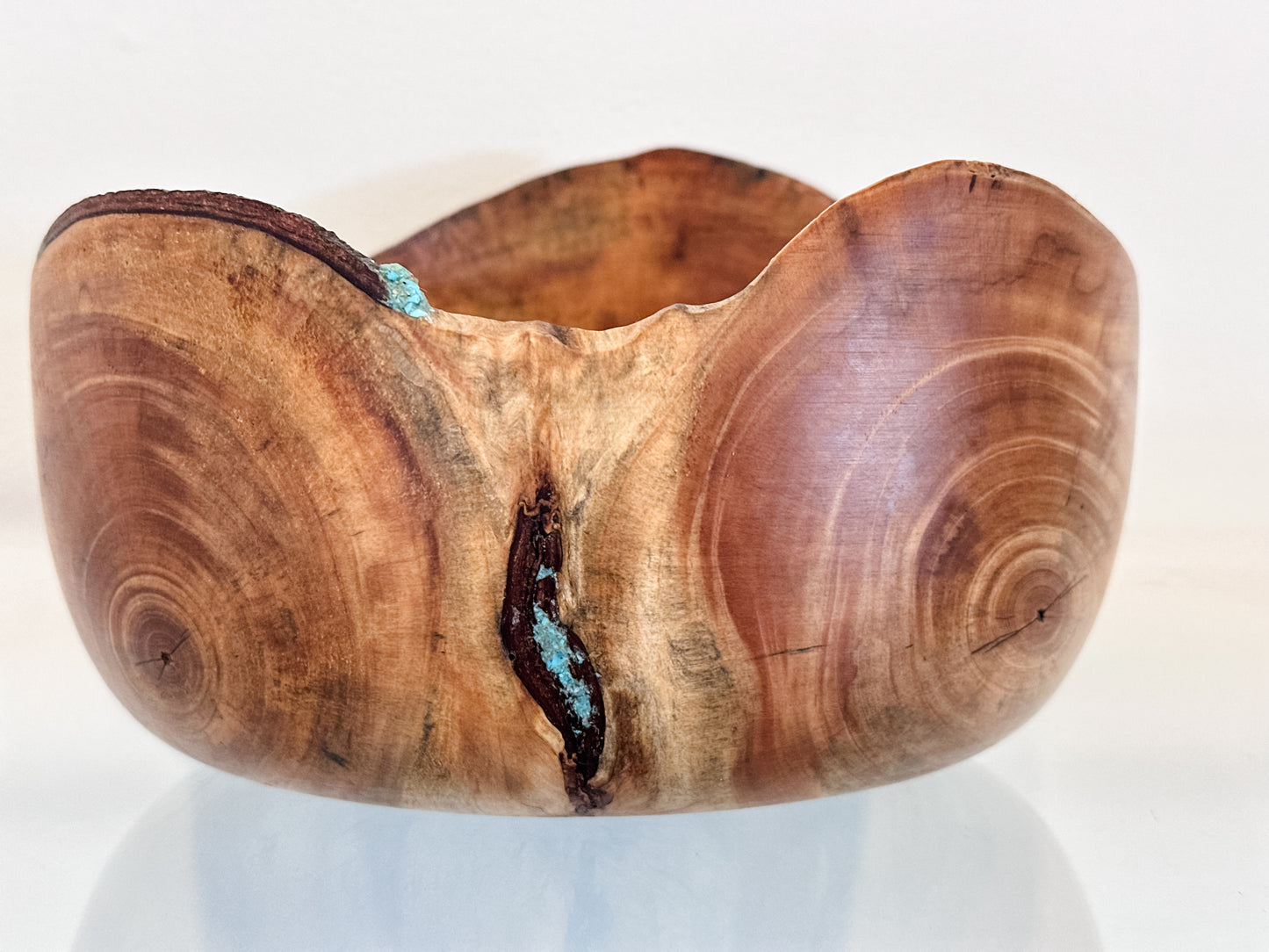 Handmade Hawaiian Podocarpus Wood Bowl with Kintsugi-Inspired Turquoise Inlay