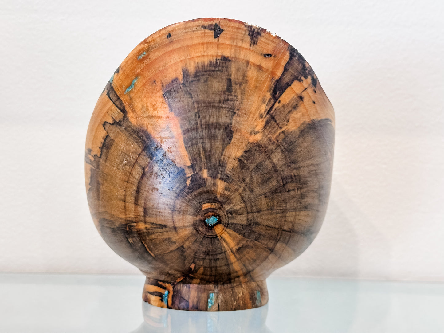 Norfolk Pine Wood Bowl, Hand-turned Wood Bowl, Handmade in Hawaii, with Turquoise Inlay, Food Safe