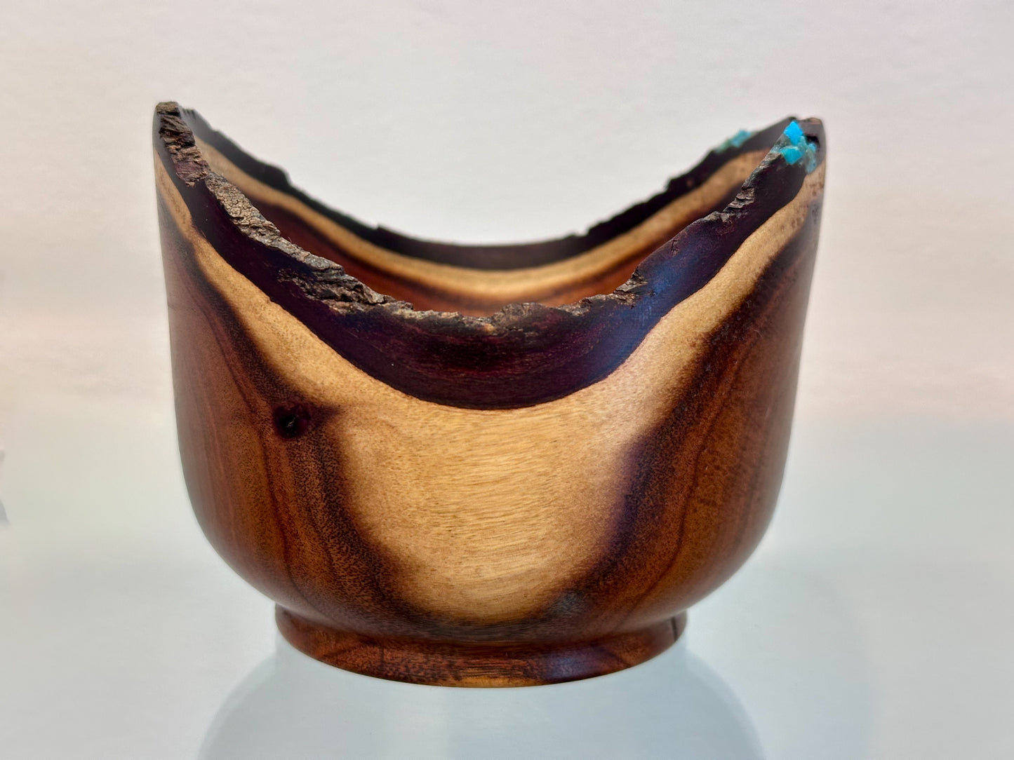 Small Koai’a Wood Bowl with Natural Edge and Turquoise Inlay
