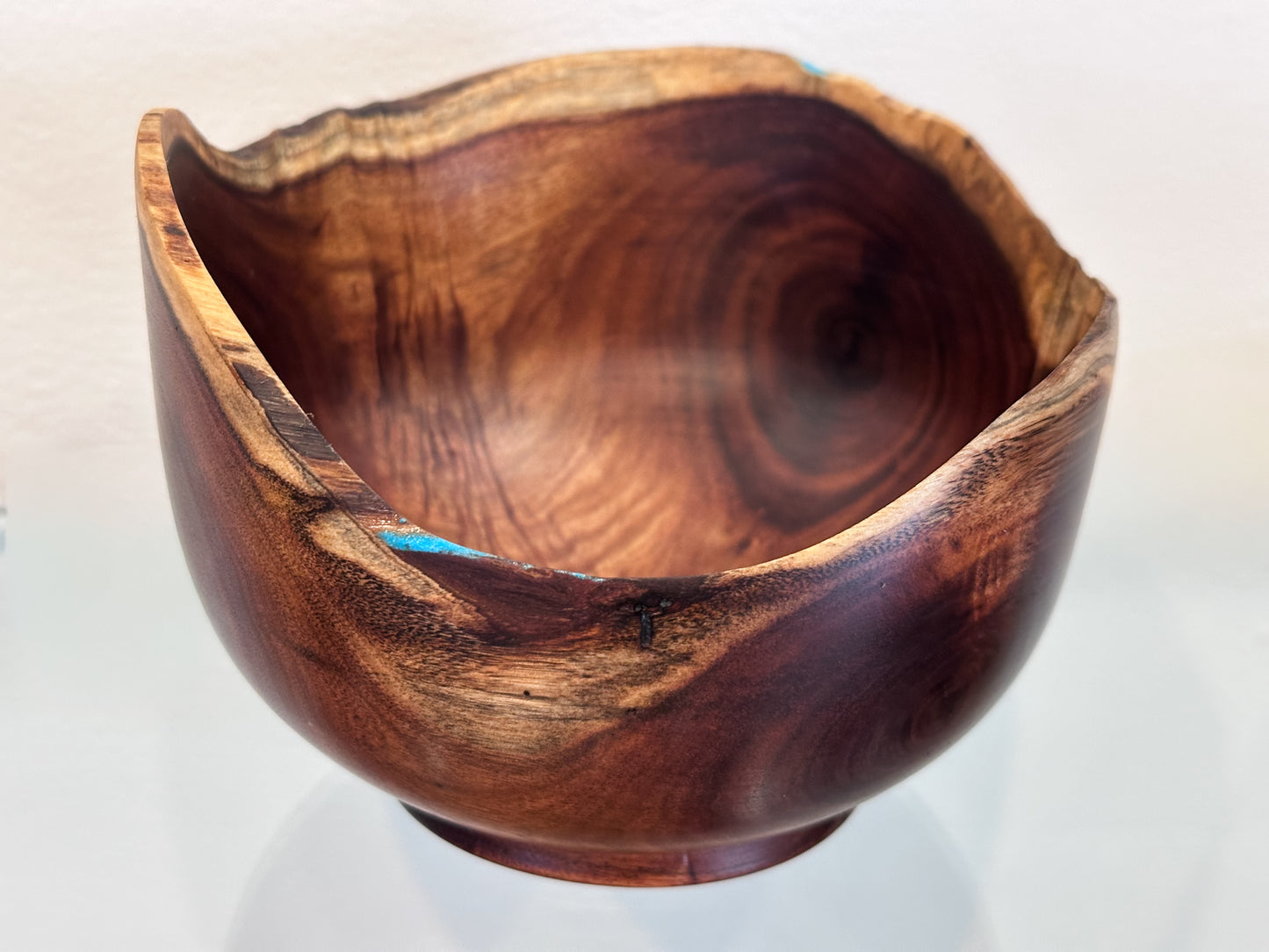 Koai’a Wood Bowl with Natural Edge and Turquoise Inlay