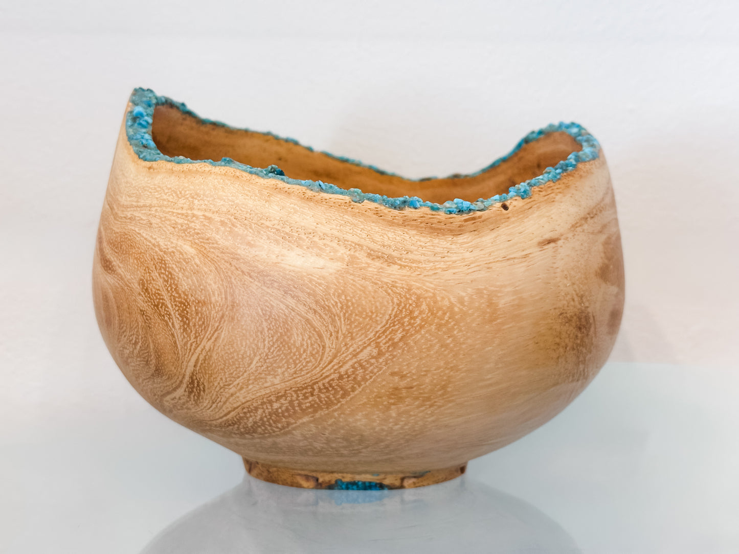 Jacaranda Wood Bowl, Natural Edge with Turquoise Inlay, Handmade in Hawaii