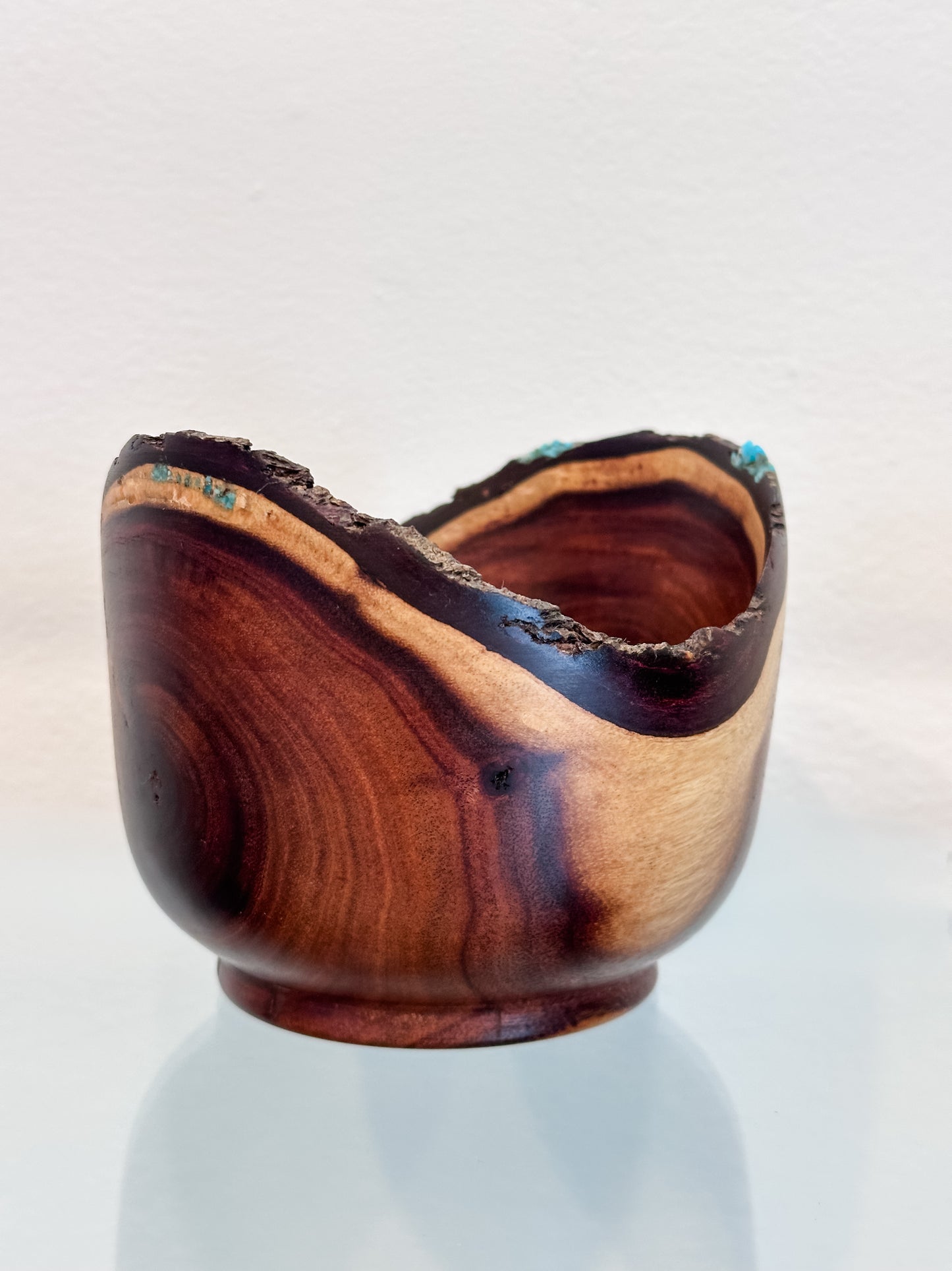 Small Koai’a Wood Bowl with Natural Edge and Turquoise Inlay