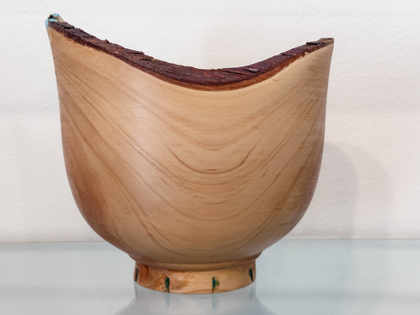 Natural Edge Cypress Wood Bowl with Turquoise Inlay, Hand-Turned in Hawaii by professional artist and bowl turner Llosh Winne