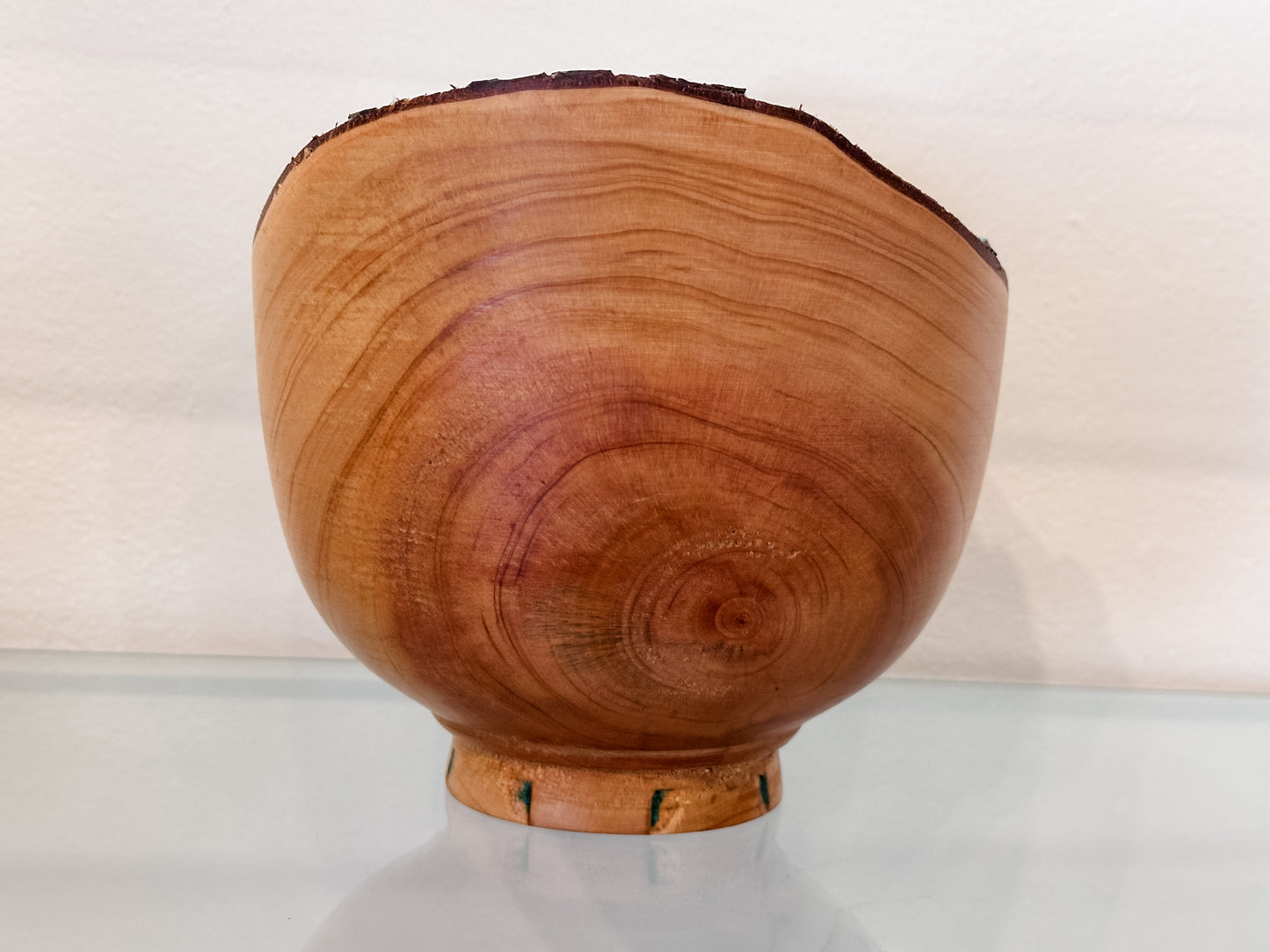 Natural Edge Cypress Wood Bowl with Turquoise Inlay, Hand-Turned in Hawaii by professional artist and bowl turner Llosh Winne
