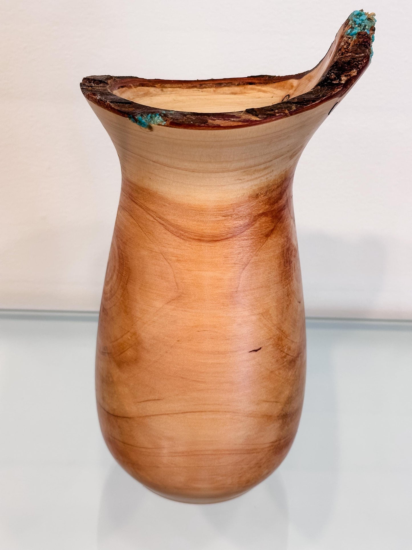 Cypress Wood Vase with Turquoise Gemstone Inlay, Wood Vase, Handmade in Hawaii