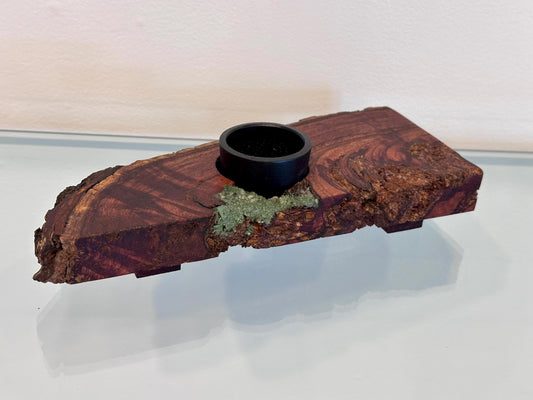 Handmade Koa Wood Ikebana (Japanese Style Vase) with Bark Inclusion and Turquoise Gemstone Inlay, Wood Ikebana, Made in Hawaii