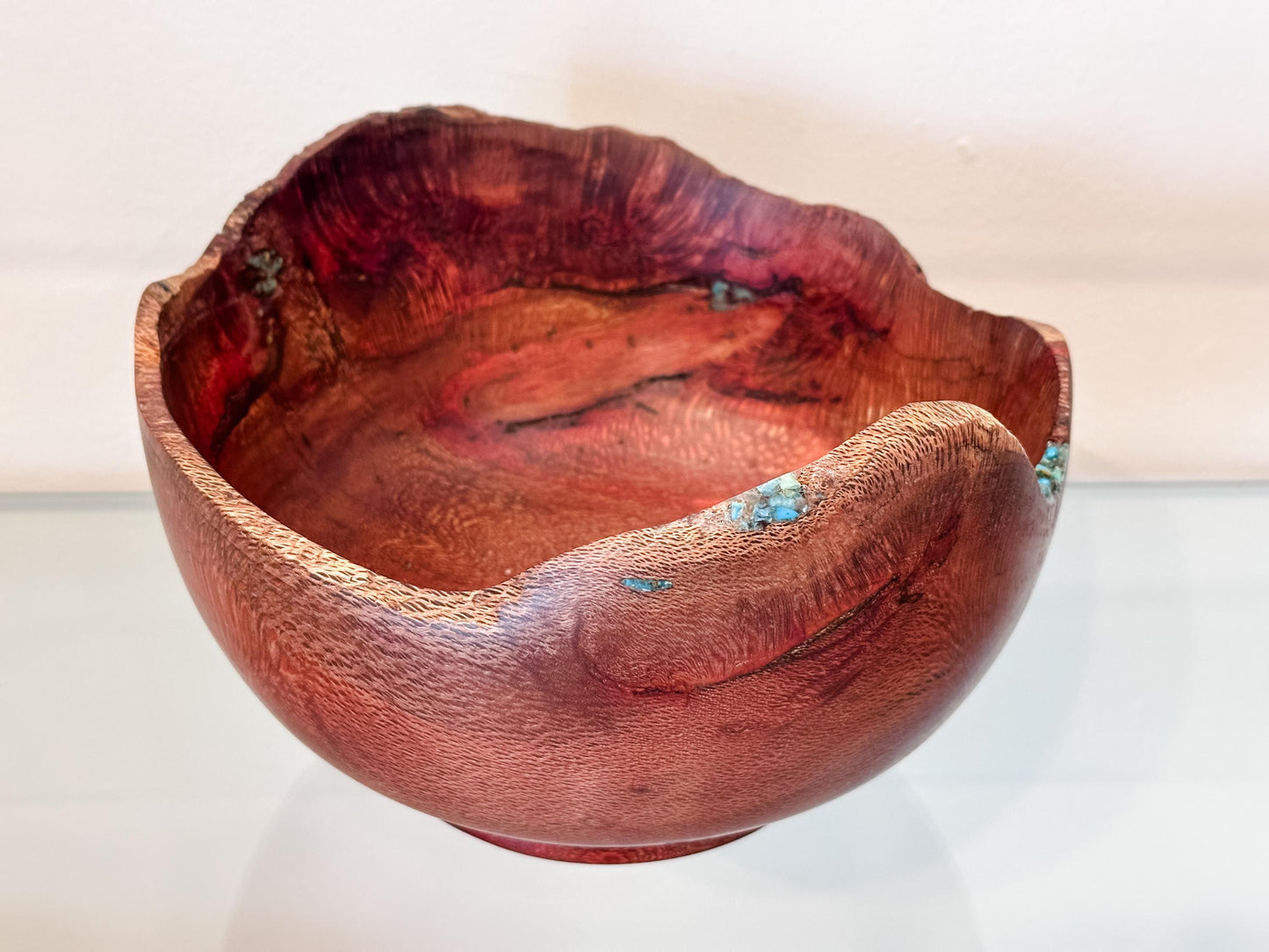 Macadamia Nut Wood Bowl, Natural Edge with Turquoise and Inlay detailing, Kintsugi Bowl, Handmade in Hawaii, Decorative Wood Bowl