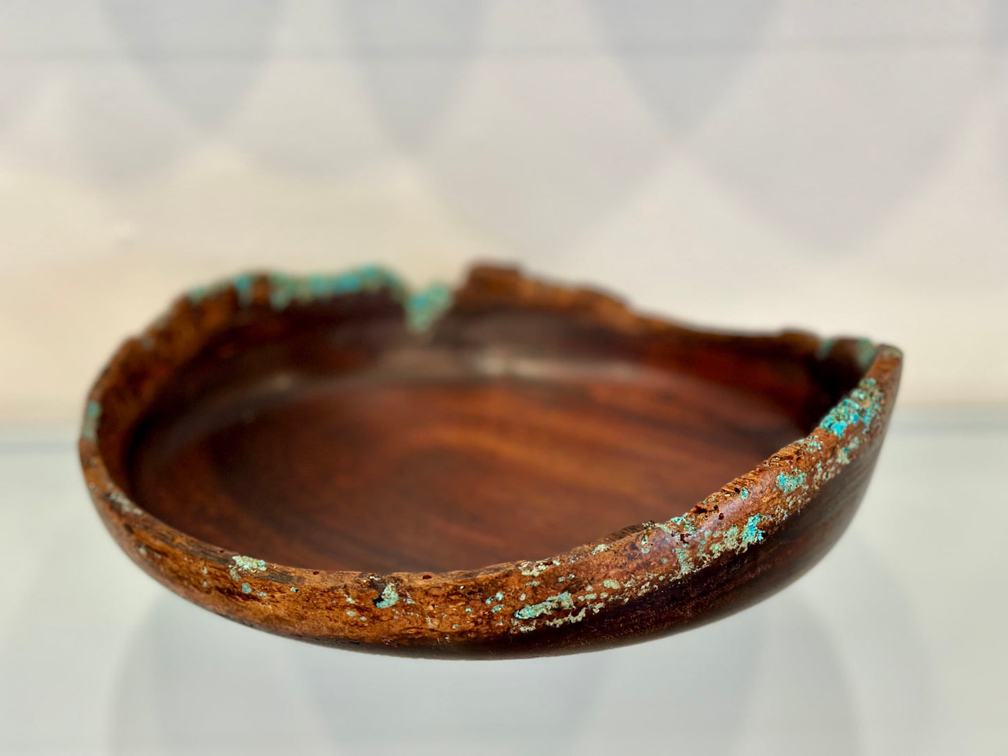Handmade Chocolate Koa Wood Bowl with Turquoise Inlay, Natural Edge Kintsugi bowl, Hand turned bowl, Made in Hawaii