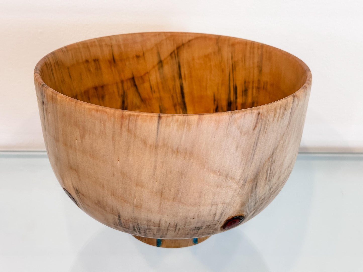 Norfolk Pine Wood Bowl with Turquoise Inlay Detailing, Handmade in Hawaii by Professional Bowl Turner Llosh Winne