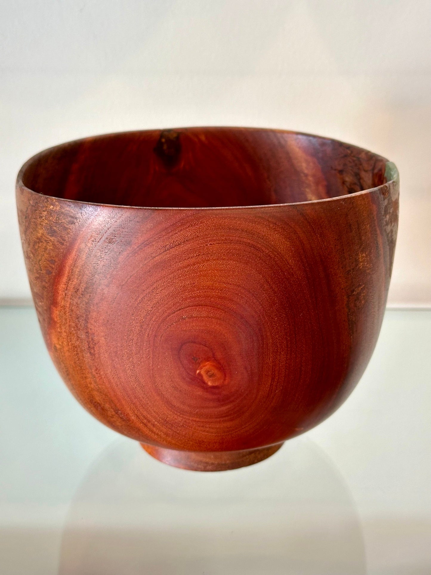Medium-Size Eucalyptus Robusta Wood Bowl with Turquoise Inlay, Handmade in Hawaii by Llosh Winne