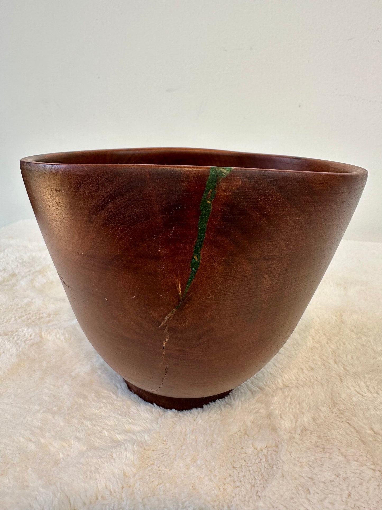 Handmade Artisanal Avocado Wood Bowl with Turquoise Kintsugi Inlay, 6 inches diameter x 5 inches tall, Made in Hawaii