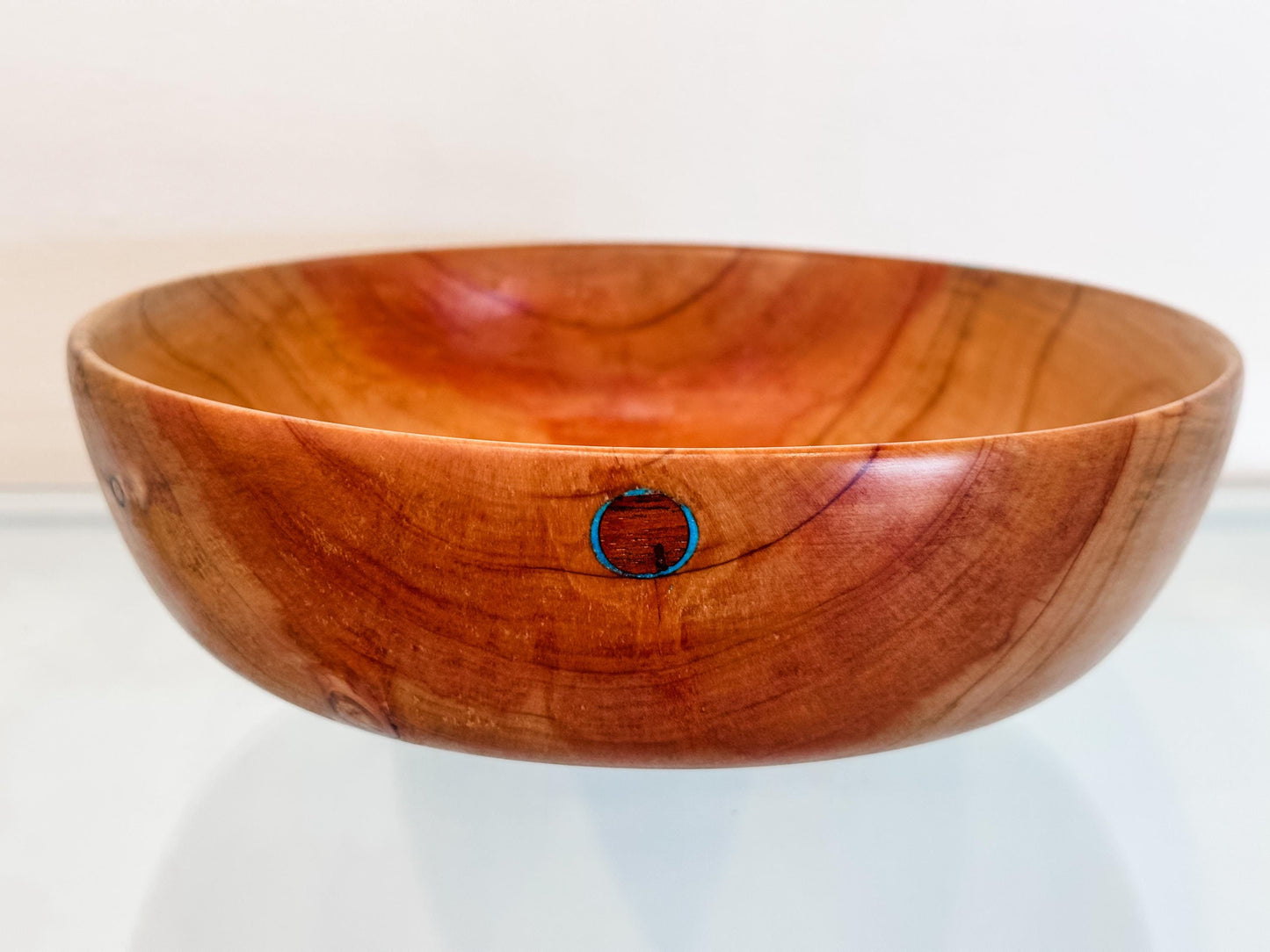 Cypress Wood Salad Bowl with Turquoise Inlay, Handmade in Hawaii, Organic, Food Safe