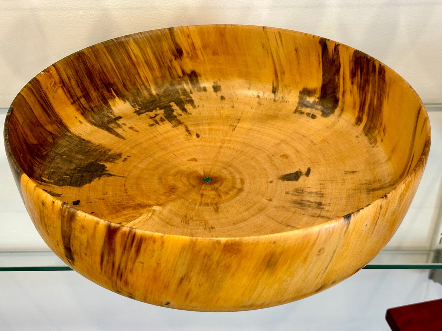 Large Wood Bowl, Handturned Wood Bowl, Norfolk Pine Wood Bowl, Decorated with Turquoise inlay, Handmade in Hawaii by Llosh Winne
