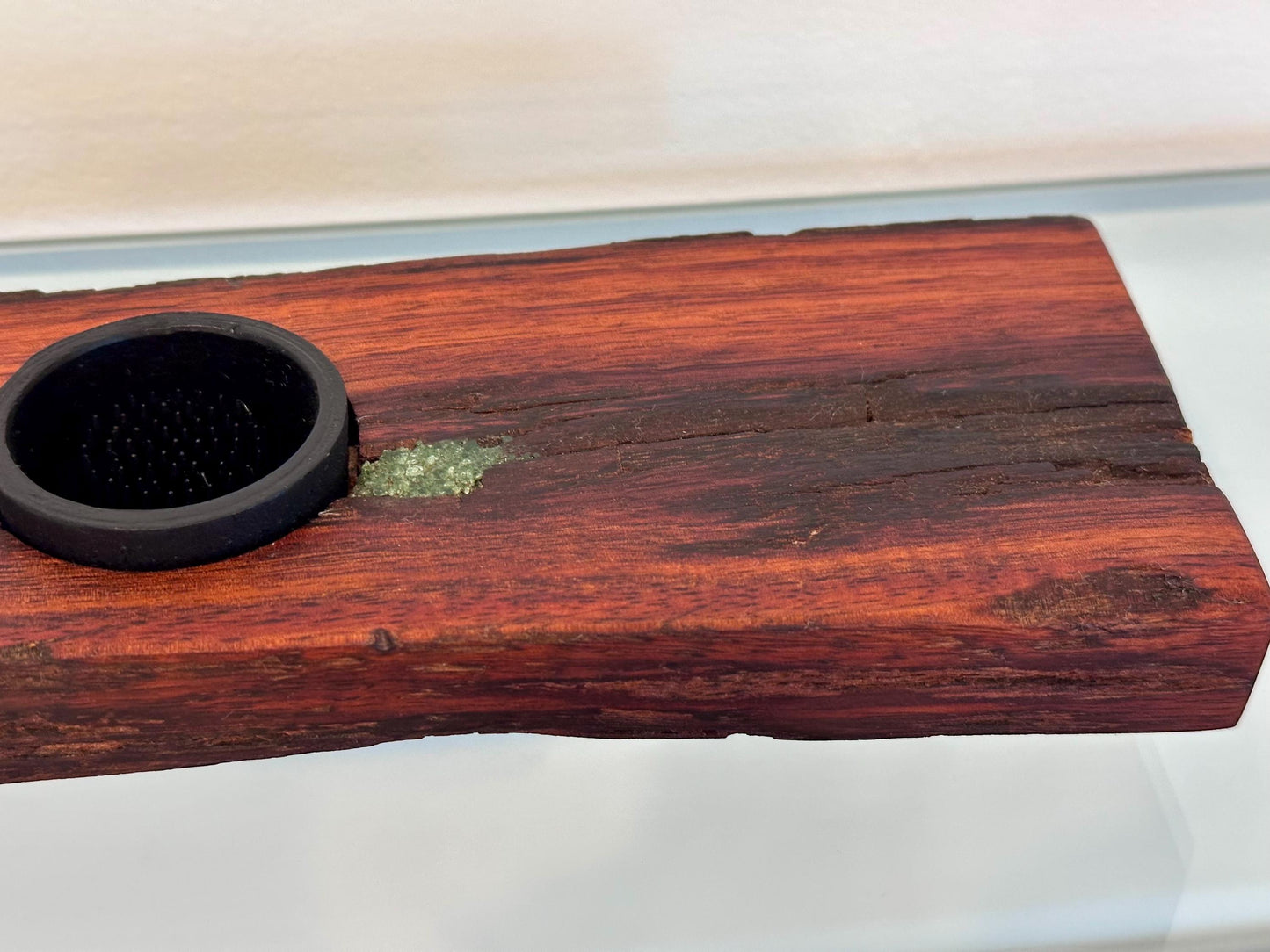 Handmade Koa Wood Ikebana (Japanese Style Vase) with Bark Inclusion and Turquoise Gemstone Inlay, Wood Ikebana, Made in Hawaii