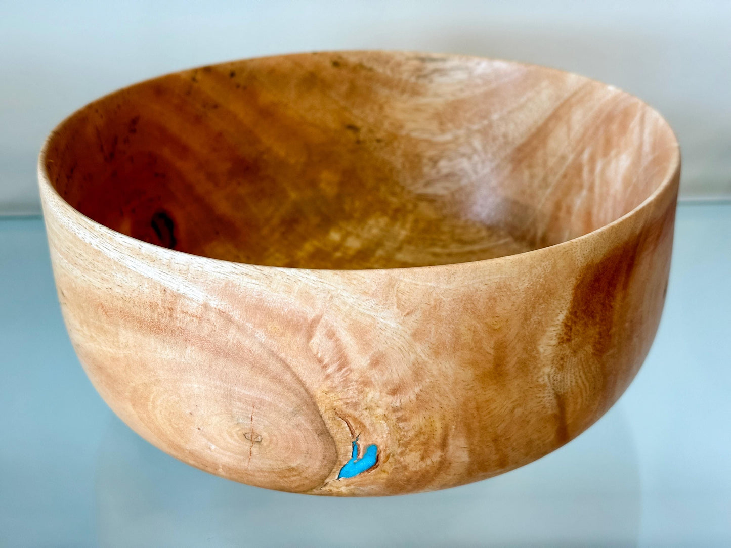 Mango Wood Bowl, Salad Bowl, Handmade Wood Salad Bowl, Mango Bowl, Mango Wood Salad Bowl with Turquoise, Organic, Food Safe