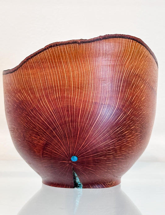 Handmade, artisanal, natural edge macadamia nut wood bowl, Hand-carved by professional artist and bowl turner Llosh Winne