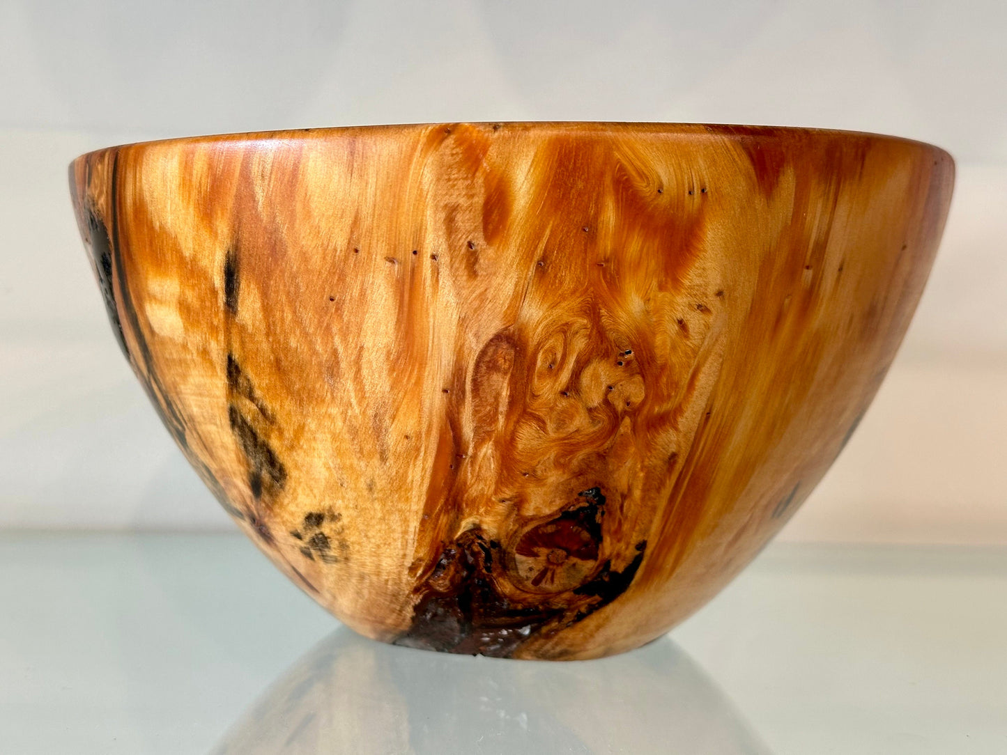 Norfork Pine wood bowl with black Alaskan anthracite inlay, Handmade in Hawaii
