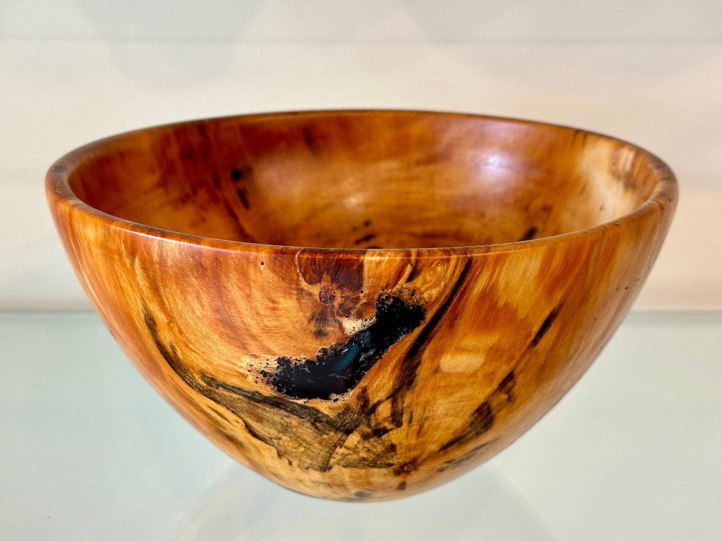 Norfork Pine wood bowl with black Alaskan anthracite inlay, Handmade in Hawaii