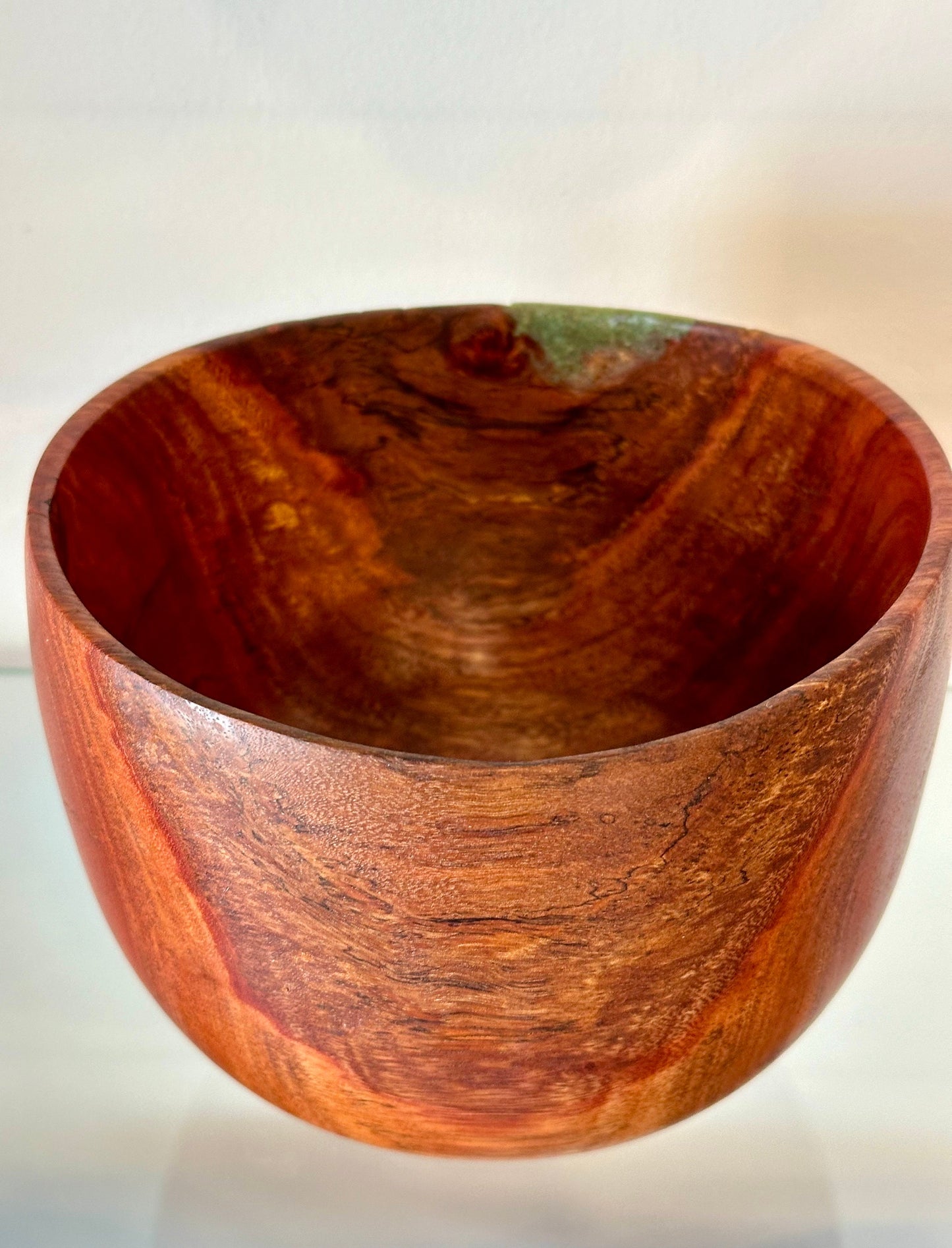 Medium-Size Eucalyptus Robusta Wood Bowl with Turquoise Inlay, Handmade in Hawaii by Llosh Winne