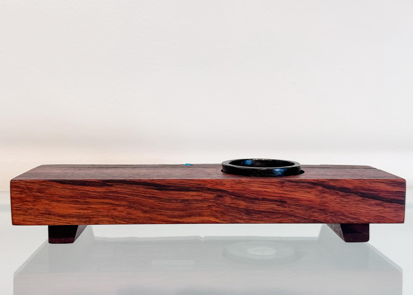Handmade Koa Wood Ikebana (Japanese Style Vase) with Bark Inclusion and Turquoise Inlay, Wood Ikebana, Made in Hawaii