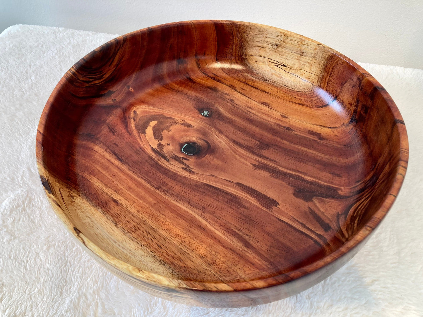 Large Koa Wood Bowl with Turquoise Inlay, Handmade in Hawaii
