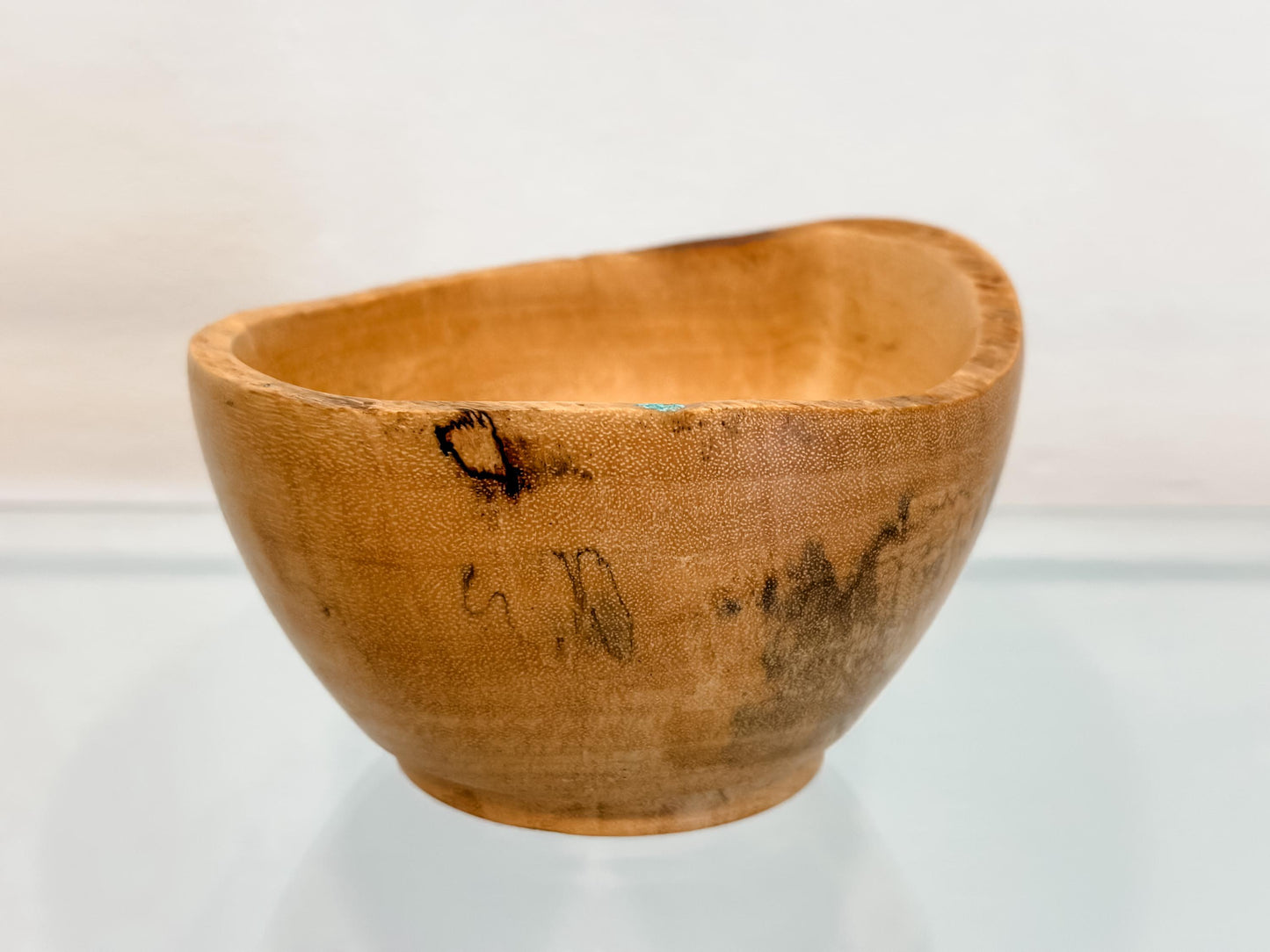 Natural Edge Tamarind Wood Bowl Detailed with Turquoise Gemstone Inlay, Handmade in Hawaii by Llosh Winne