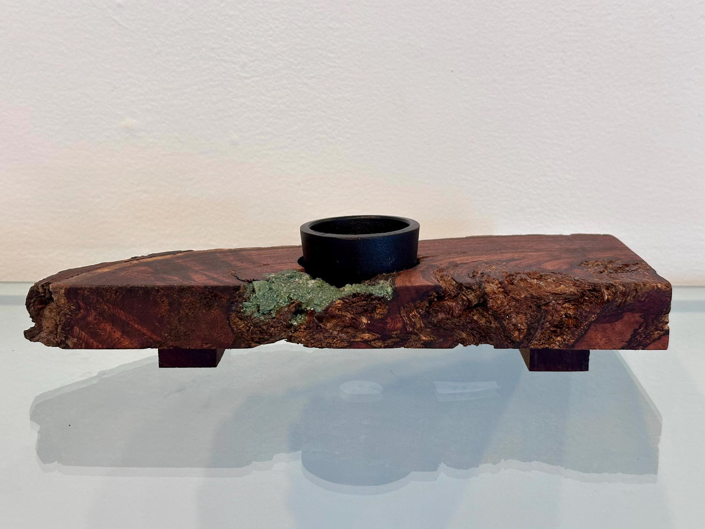 Handmade Koa Wood Ikebana (Japanese Style Vase) with Bark Inclusion and Turquoise Gemstone Inlay, Wood Ikebana, Made in Hawaii
