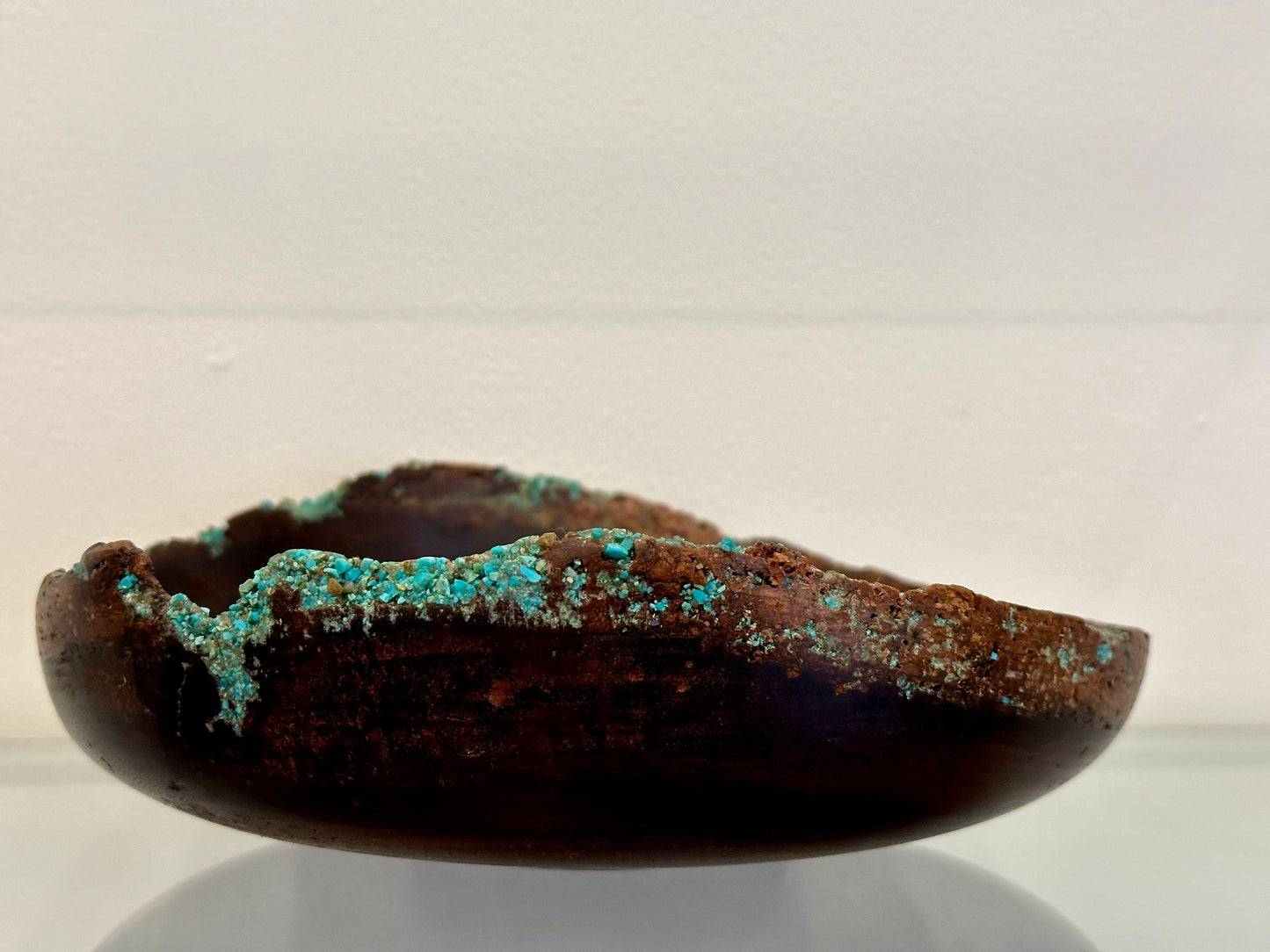 Handmade Chocolate Koa Wood Bowl with Turquoise Inlay, Natural Edge Kintsugi bowl, Hand turned bowl, Made in Hawaii