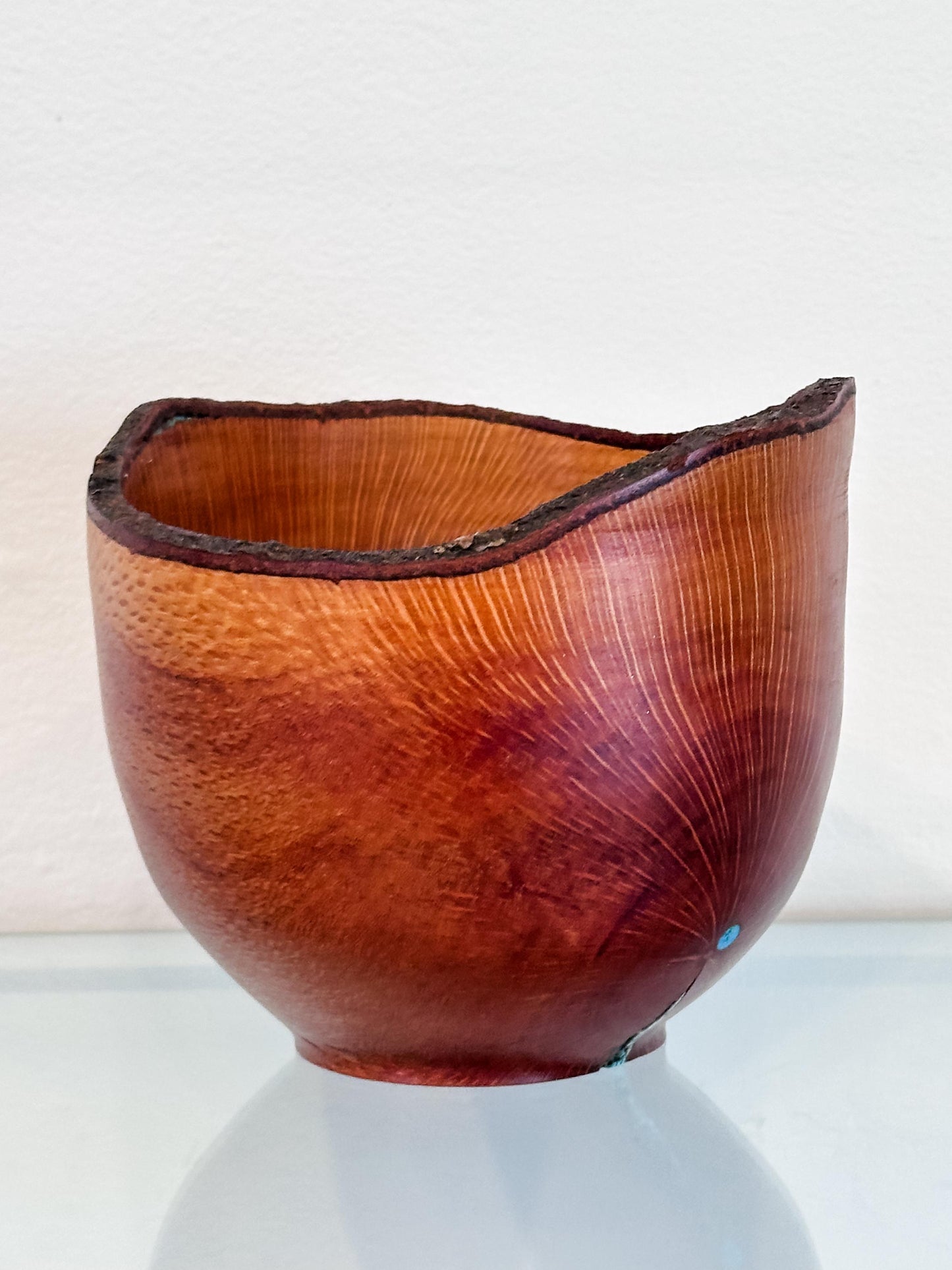 Handmade, artisanal, natural edge macadamia nut wood bowl, Hand-carved by professional artist and bowl turner Llosh Winne