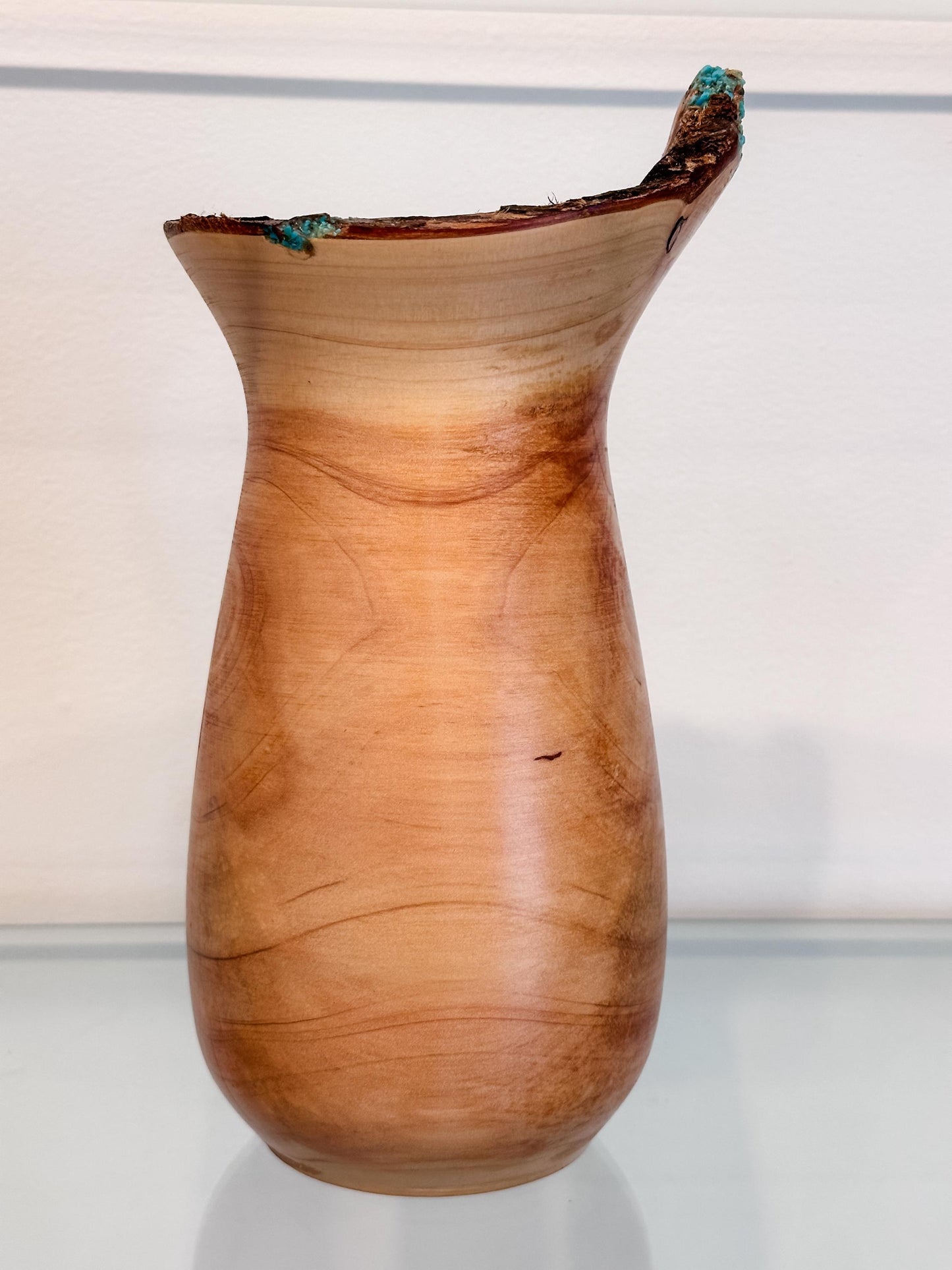 Cypress Wood Vase with Turquoise Gemstone Inlay, Wood Vase, Handmade in Hawaii