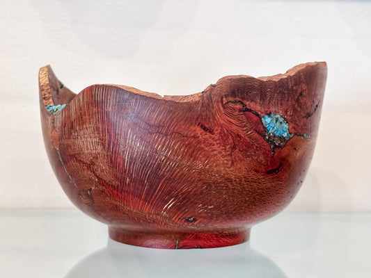 Macadamia Nut Wood Bowl, Natural Edge with Turquoise and Inlay detailing, Kintsugi Bowl, Handmade in Hawaii, Decorative Wood Bowl