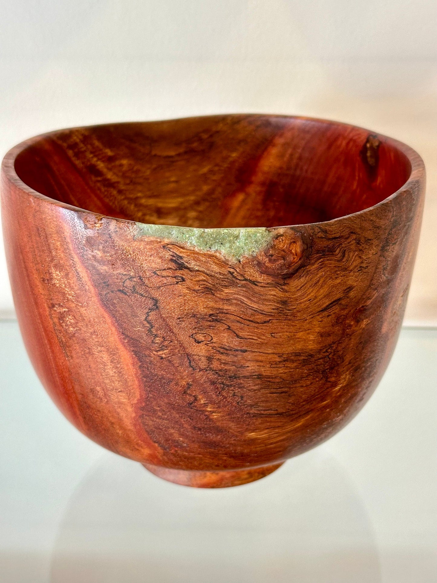 Medium-Size Eucalyptus Robusta Wood Bowl with Turquoise Inlay, Handmade in Hawaii by Llosh Winne