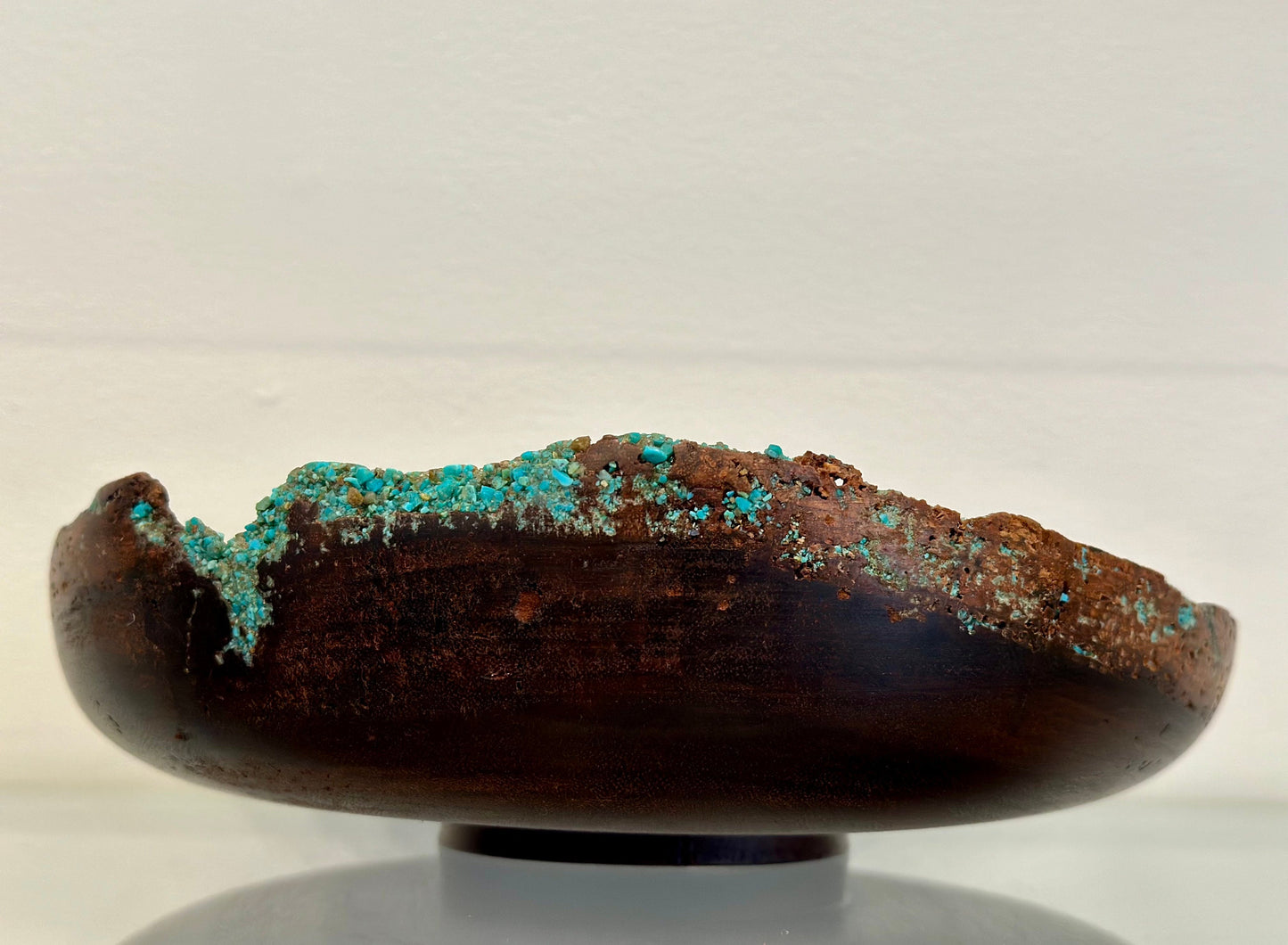 Handmade Chocolate Koa Wood Bowl with Turquoise Inlay, Natural Edge Kintsugi bowl, Hand turned bowl, Made in Hawaii