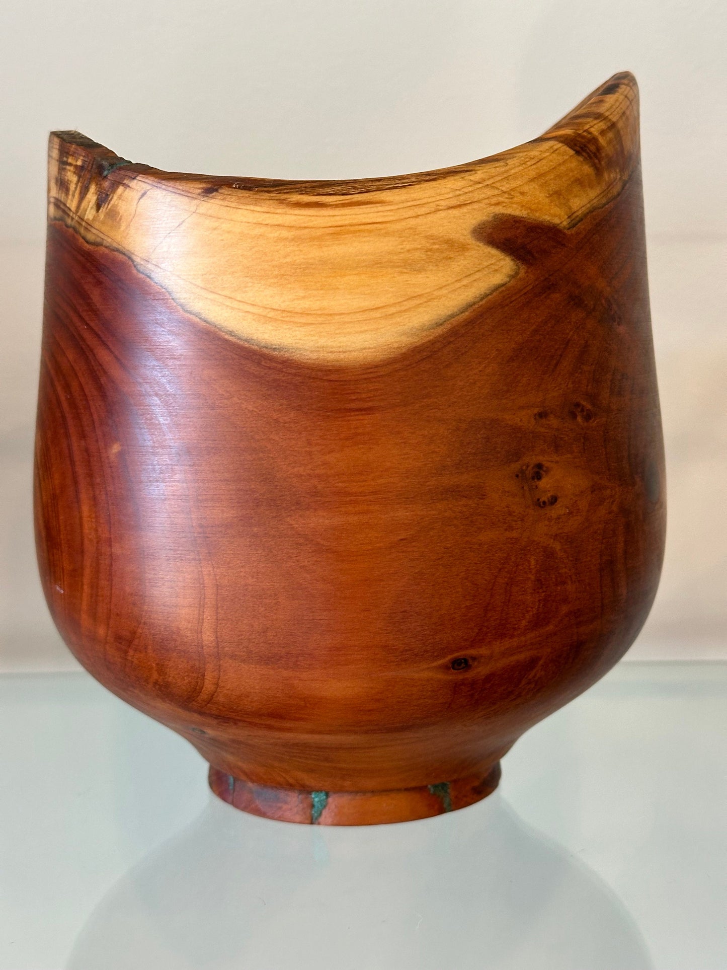 Handmade, natural edge juniper wood bowl with turquoise detailing, Hand-turned in Hawaii by Llosh Winne