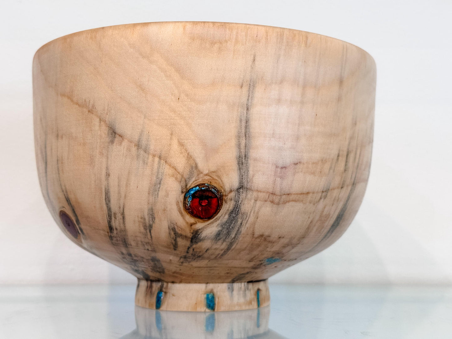Norfolk Pine Wood Bowl with Turquoise Inlay Detailing, Handmade in Hawaii by Professional Bowl Turner Llosh Winne
