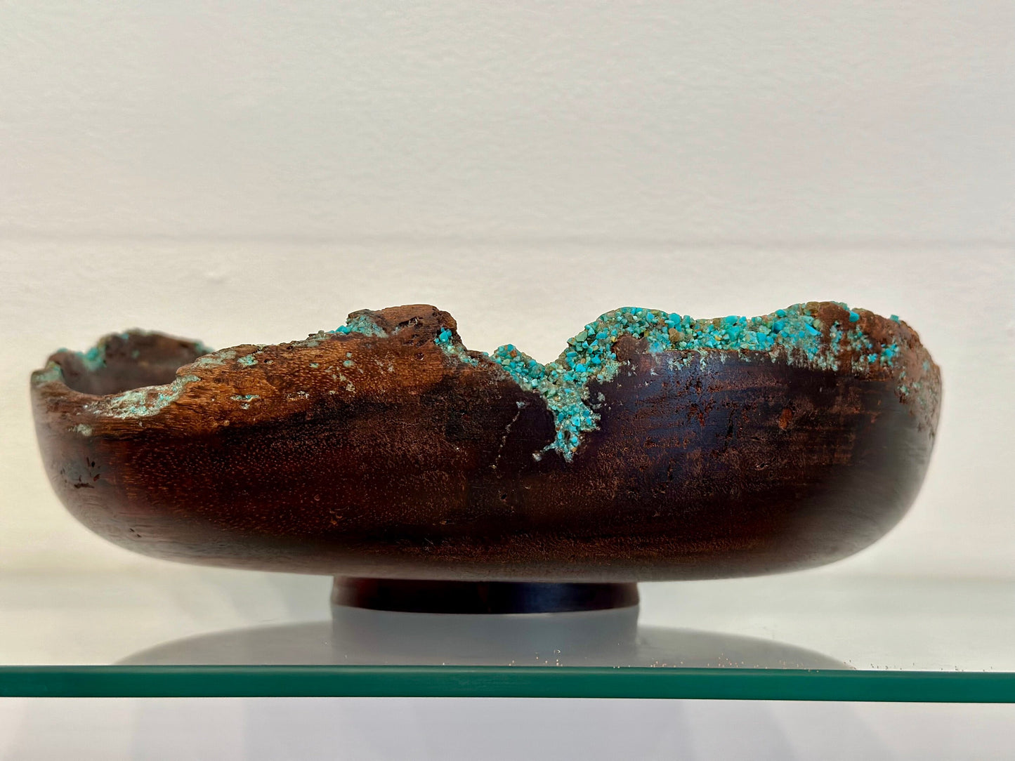 Handmade Chocolate Koa Wood Bowl with Turquoise Inlay, Natural Edge Kintsugi bowl, Hand turned bowl, Made in Hawaii