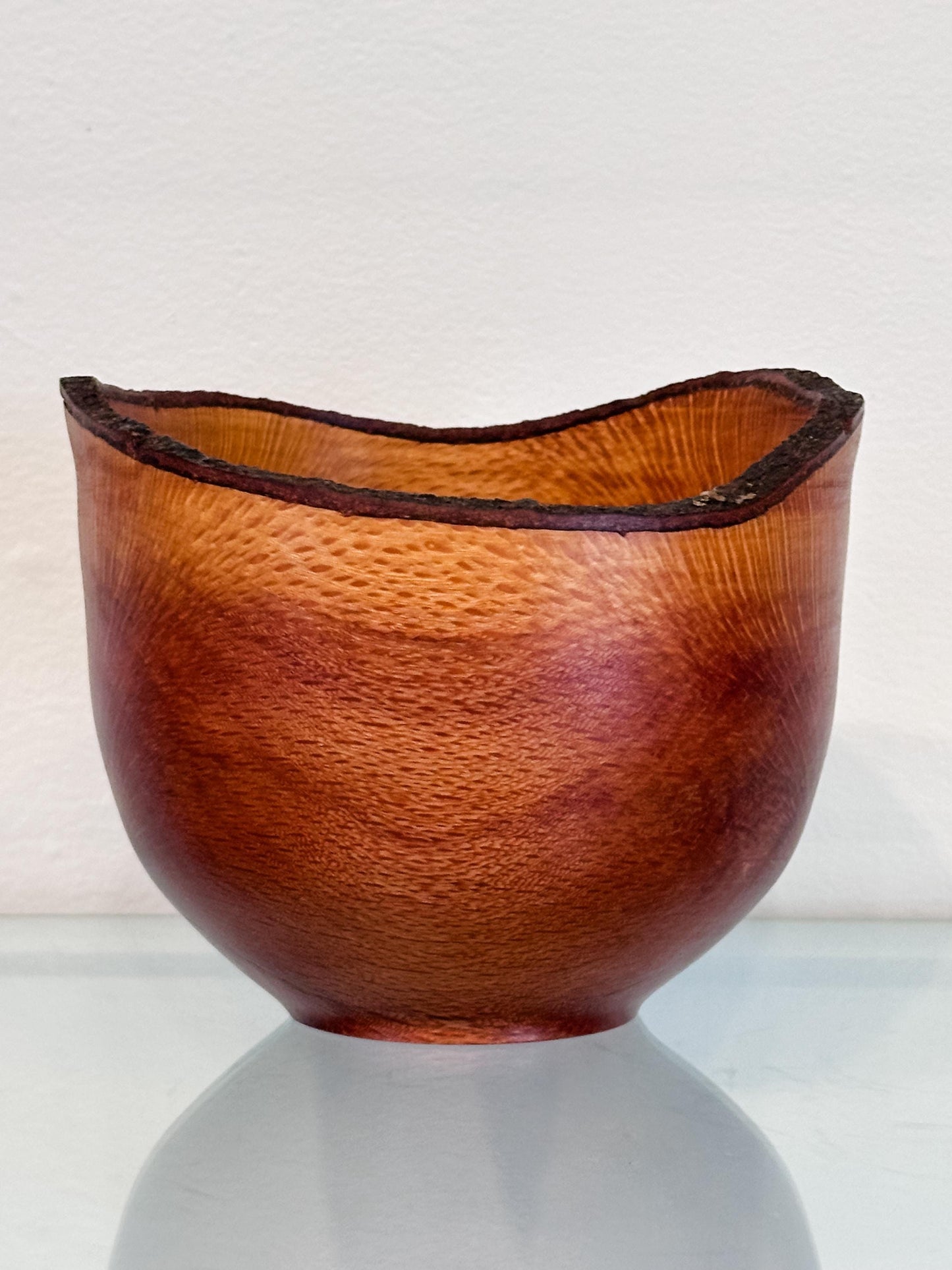 Handmade, artisanal, natural edge macadamia nut wood bowl, Hand-carved by professional artist and bowl turner Llosh Winne