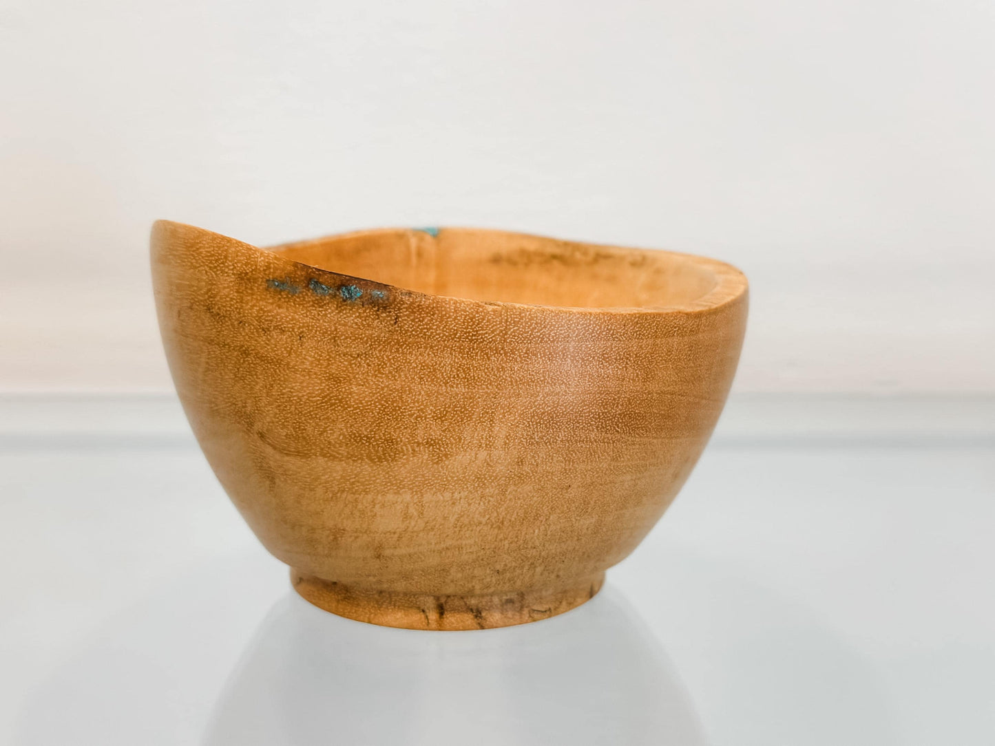 Natural Edge Tamarind Wood Bowl Detailed with Turquoise Gemstone Inlay, Handmade in Hawaii by Llosh Winne