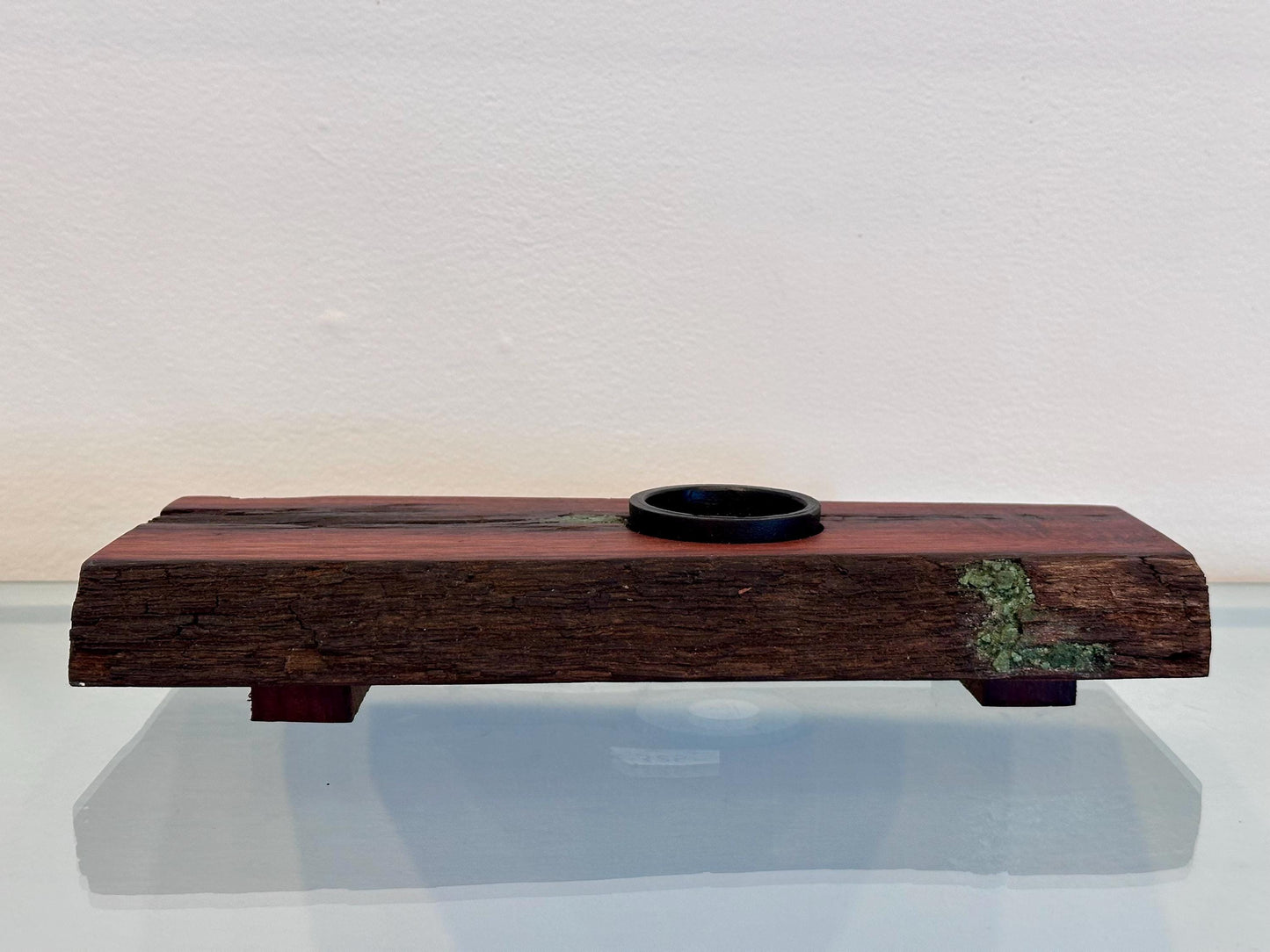 Handmade Koa Wood Ikebana (Japanese Style Vase) with Bark Inclusion and Turquoise Gemstone Inlay, Wood Ikebana, Made in Hawaii