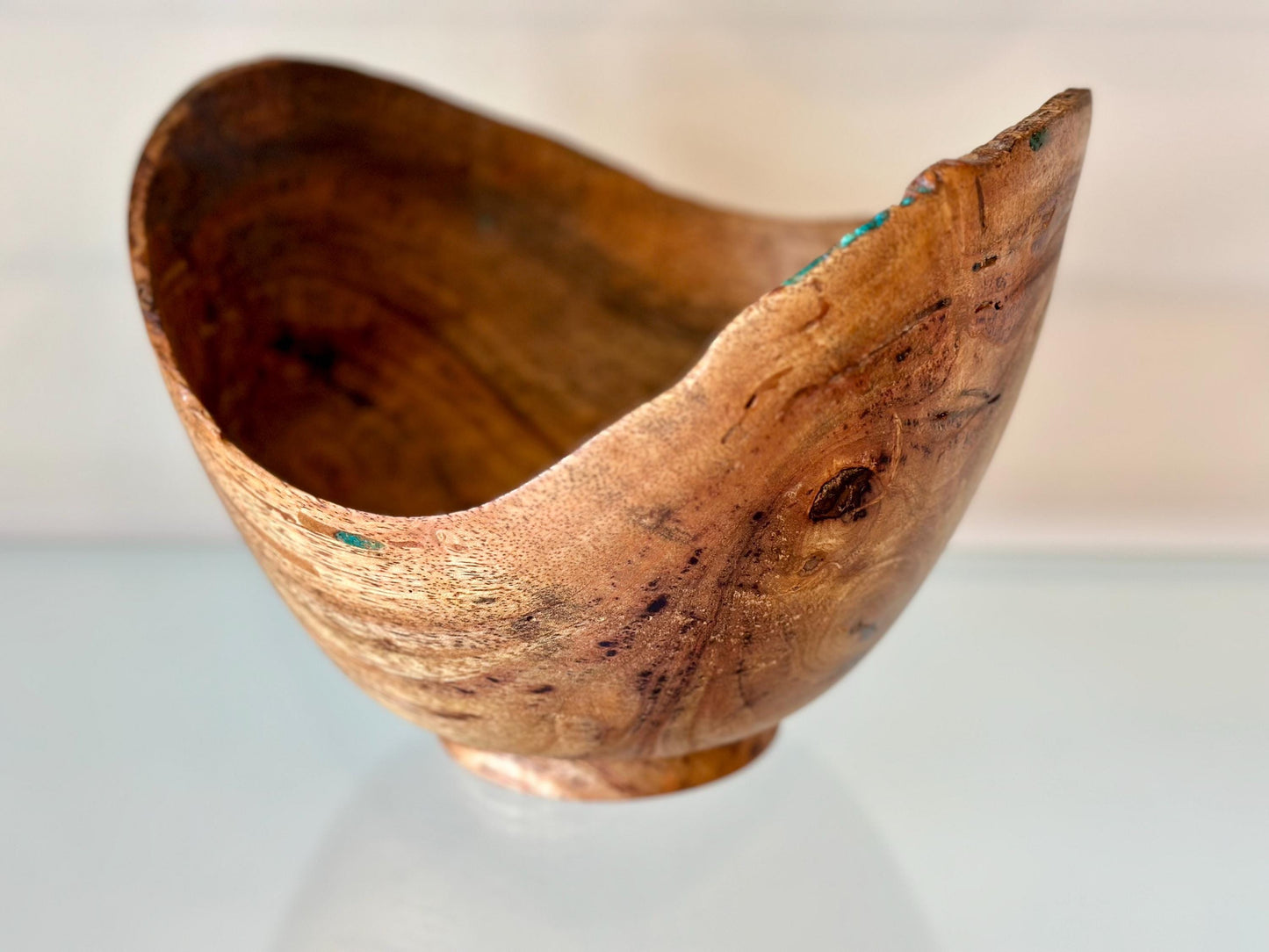 Mango Wood Bowl with Turquoise Inlay, Handmade wood bowl, Made in Hawaii by Llosh Winne, Organic wood bowl