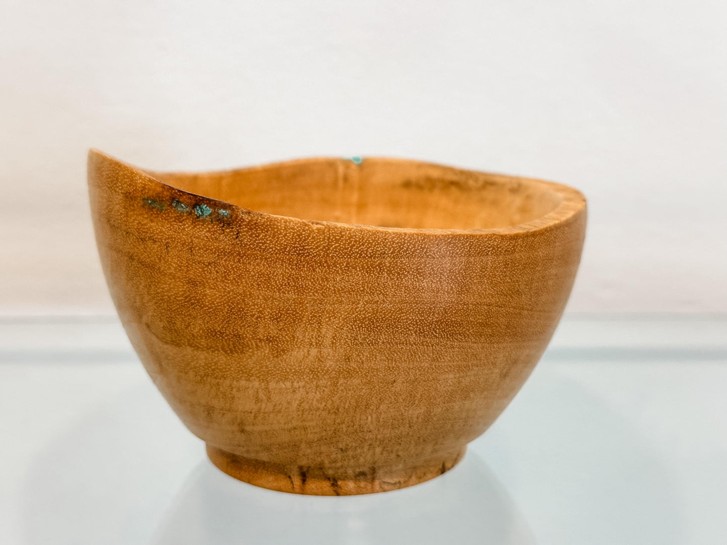 Natural Edge Tamarind Wood Bowl Detailed with Turquoise Gemstone Inlay, Handmade in Hawaii by Llosh Winne