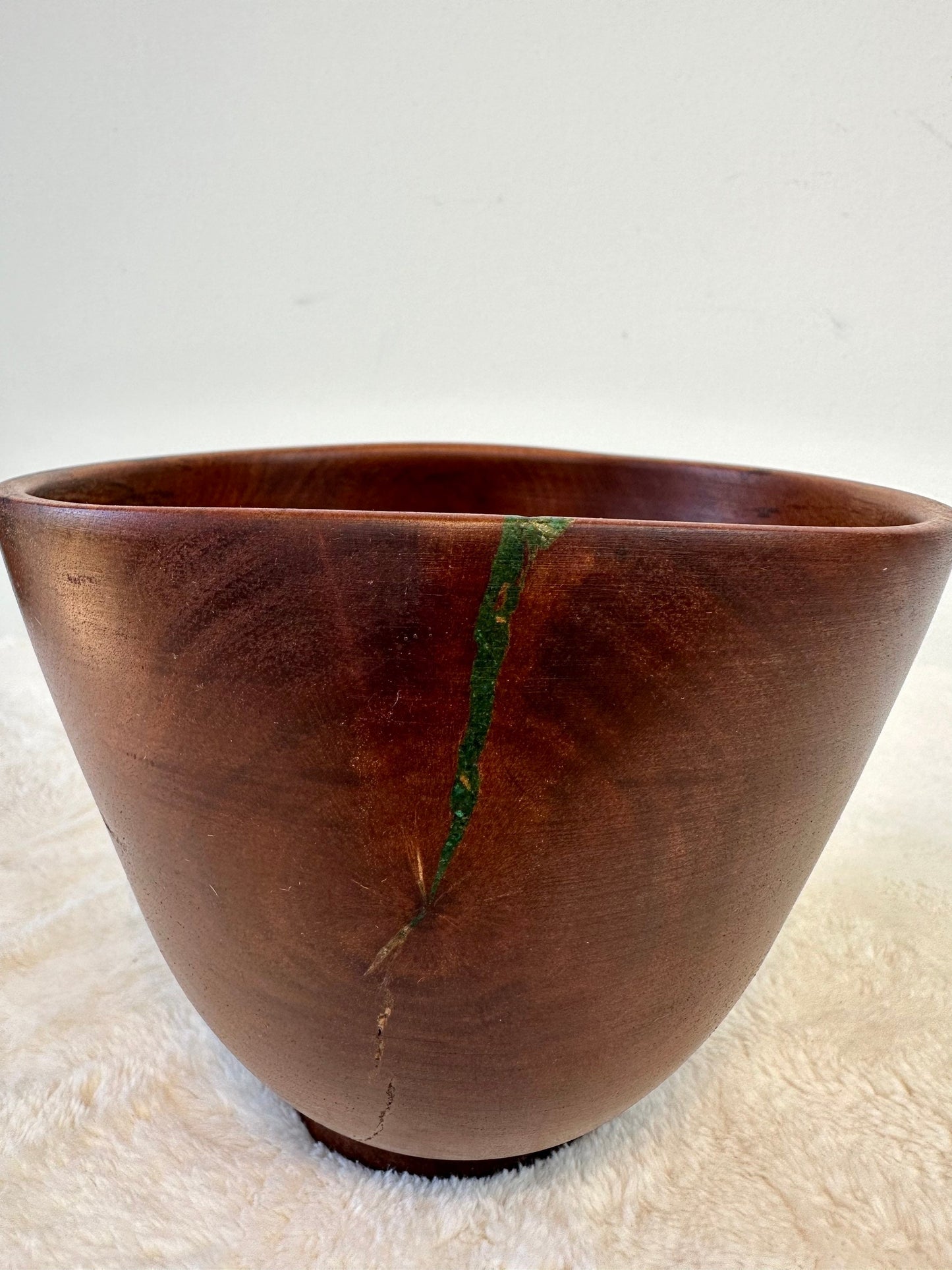 Handmade Artisanal Avocado Wood Bowl with Turquoise Kintsugi Inlay, 6 inches diameter x 5 inches tall, Made in Hawaii