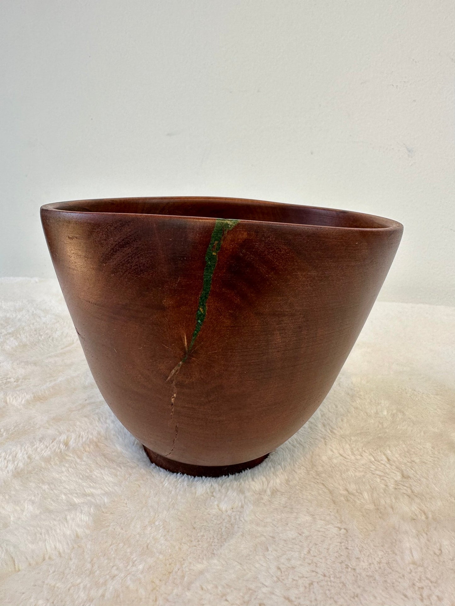 Handmade Artisanal Avocado Wood Bowl with Turquoise Kintsugi Inlay, 6 inches diameter x 5 inches tall, Made in Hawaii