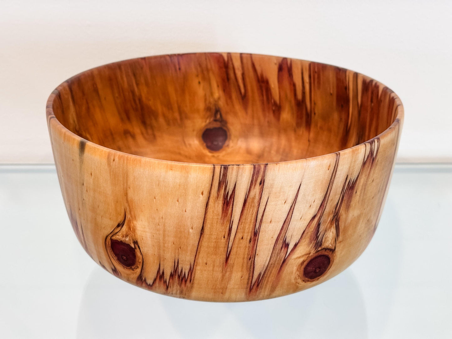 Handmade Norfolk pine wood bowl, Decorated with precious turquoise gemstone inlay, Hand-carved in Hawaii by artist Llosh Winne